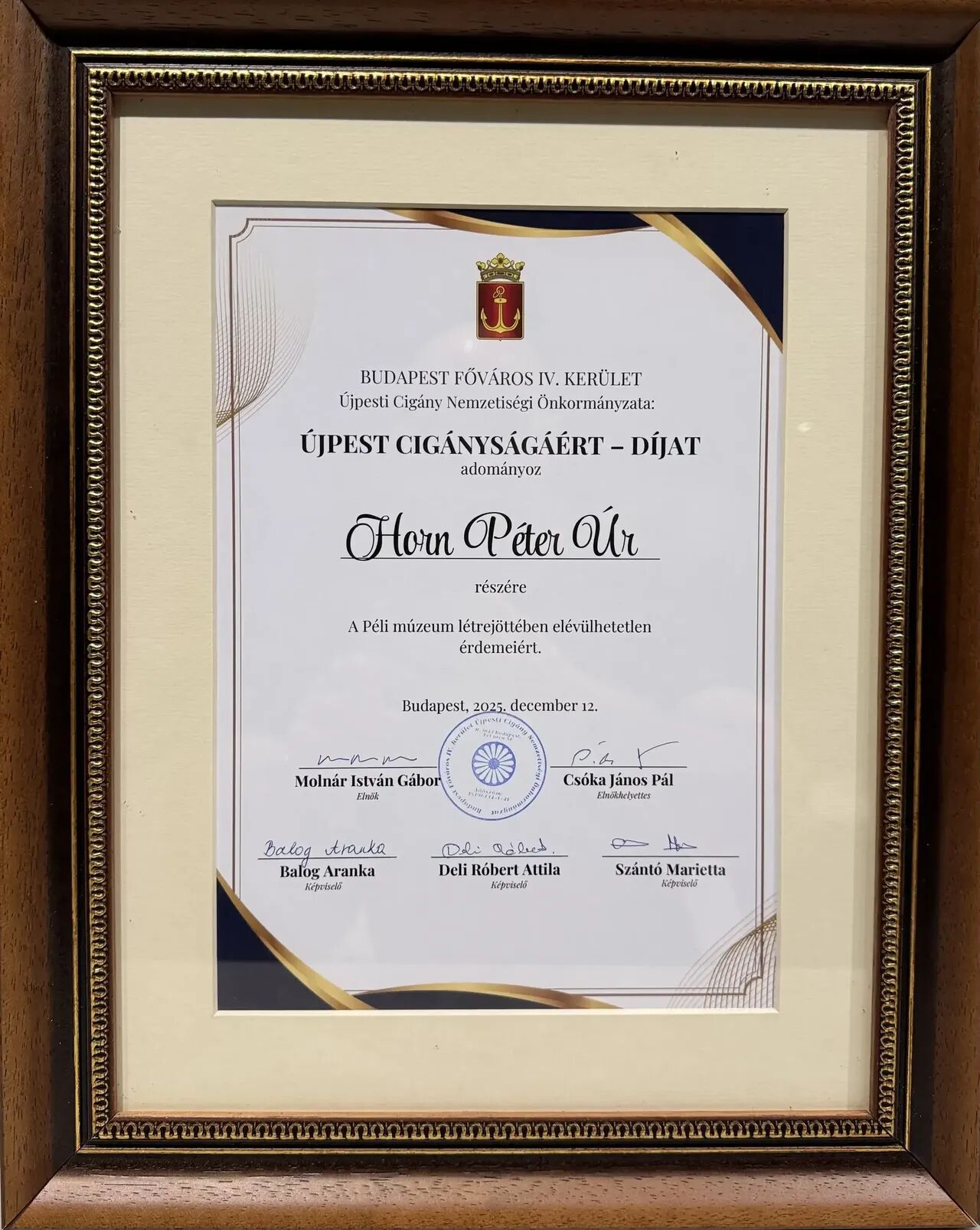 Újpest Cigányságáért Díjat kapott Horn Péter